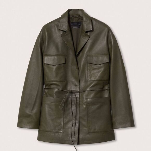 Mango Leather Military Belted Jacket similar to Toteme Jacket - Picture 2 of 8